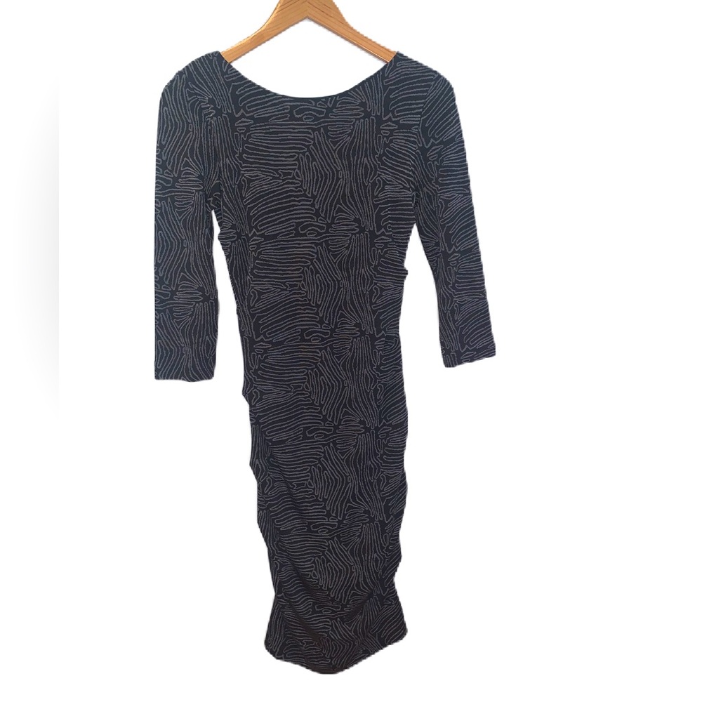 Nicole Miller Black & Gray Body-con Ruched Cocktail  Dress Size Small